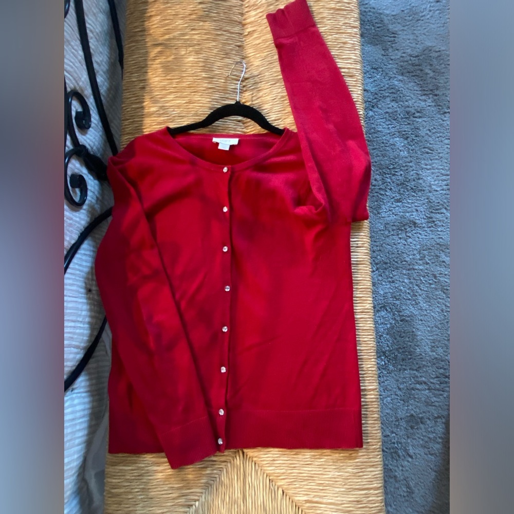 Loft Women’s cardigan cranberry in color with glass buttons Size Medium